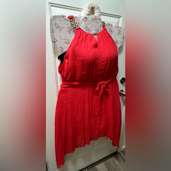 Mlle Gabrielle  3X red halter belted asymmetrical dress - Picture 2 of 16